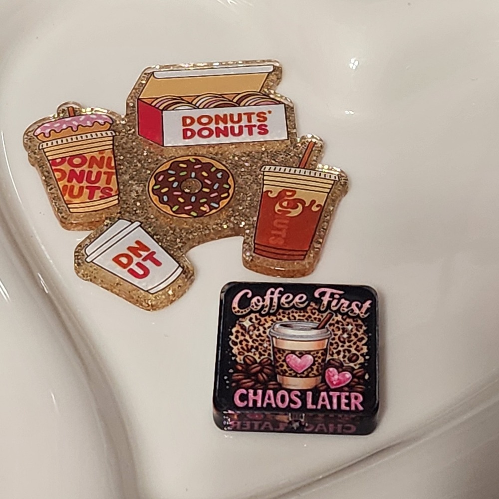 Coffee First Donuts Flatback Focal Bead Beaded Pen Badge Phone Chain Acrylic